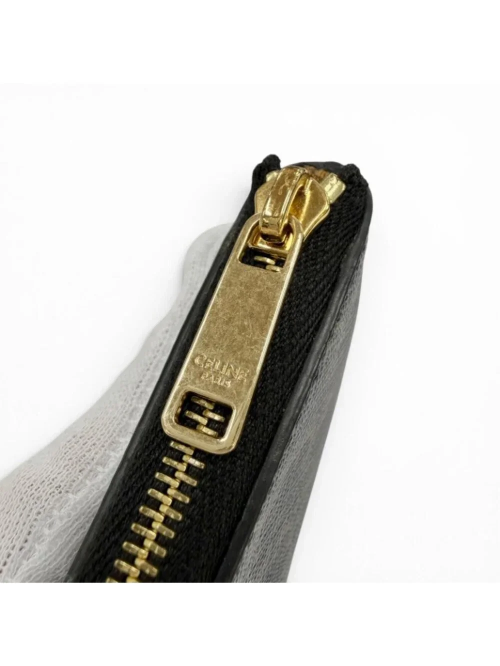 Celine Triomphe Canvas Key Ring Coin Case Black